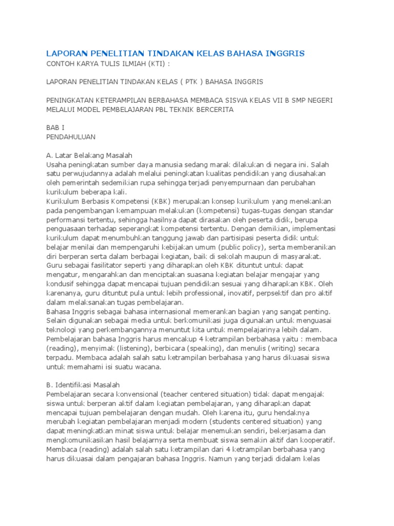 Laporan Penelitian Tindakan Kelas Bahasa Inggris