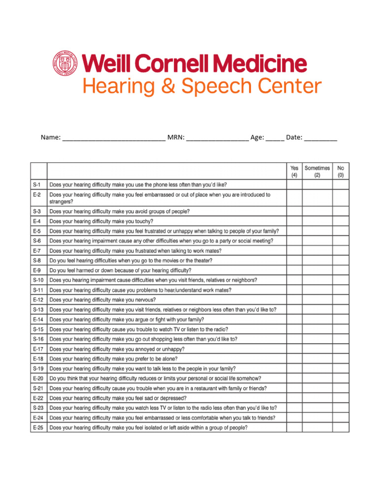 HHIA Assessment for Adults | PDF