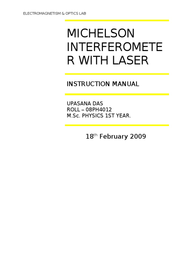 Michelson Interferometer Experiment Guide | PDF | Interferometry ...