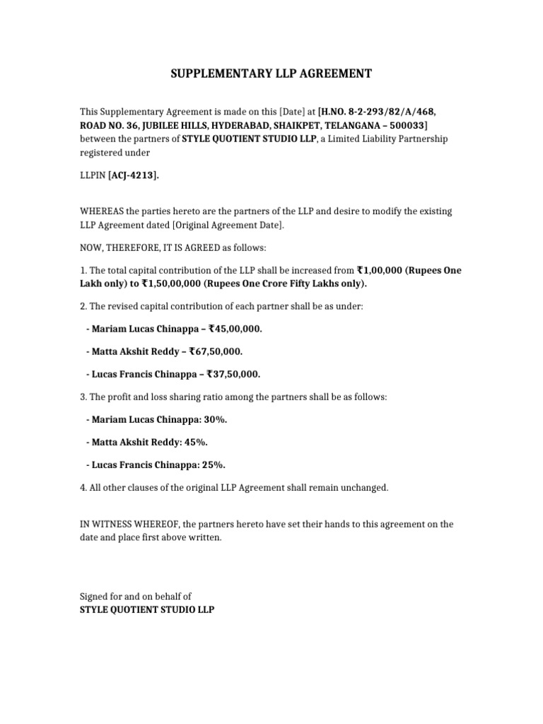Supplementary LLP Agreement for Partners | PDF