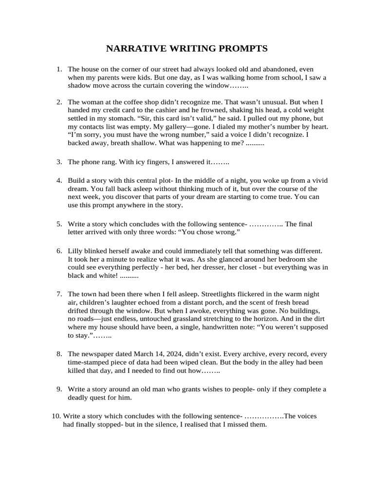 Narrative Writing Prompts | PDF