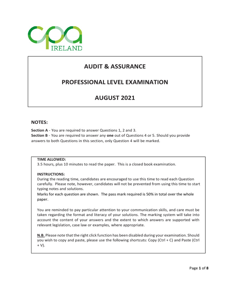 PL AUDIT ASSURANCE August 2021 | PDF | Going Concern | Audit
