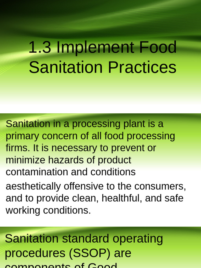 Food Sanitation Practices Guide | PDF | Sanitation | Hygiene