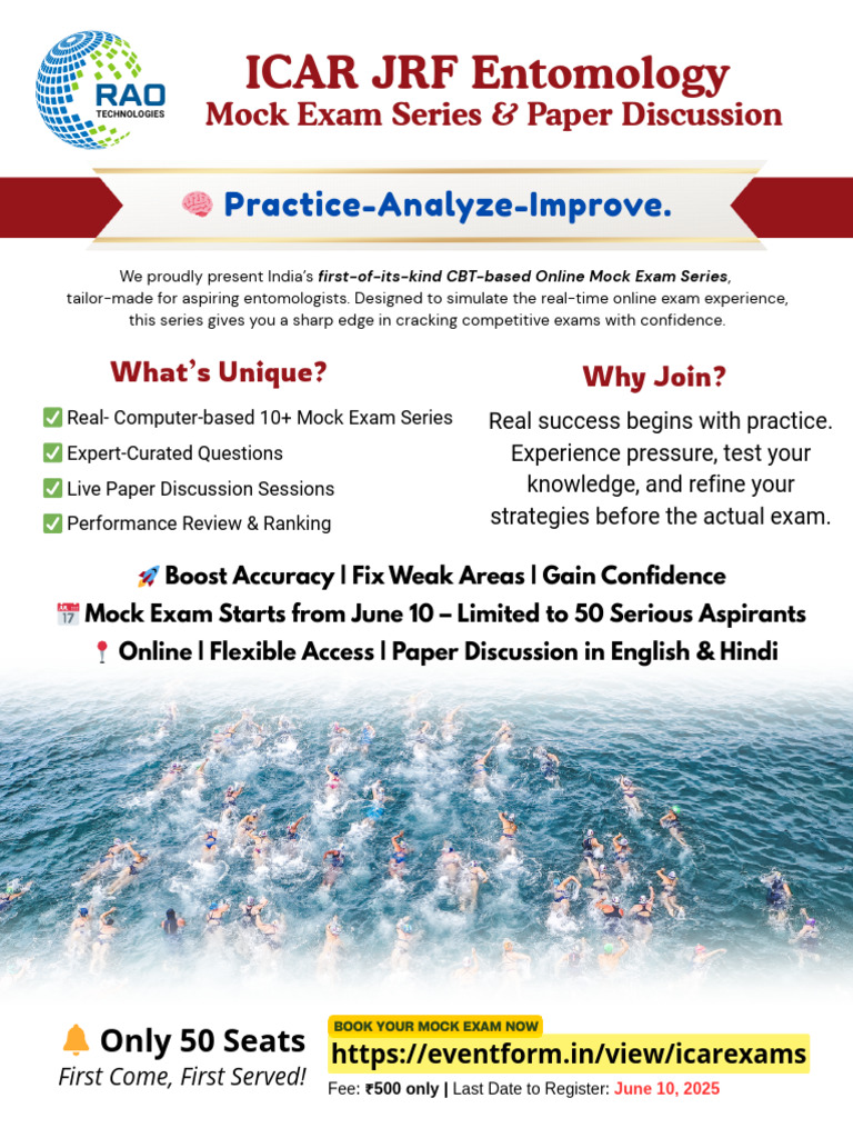 ICAR JRF SRF Entomology Mock Exams | PDF | Cognition