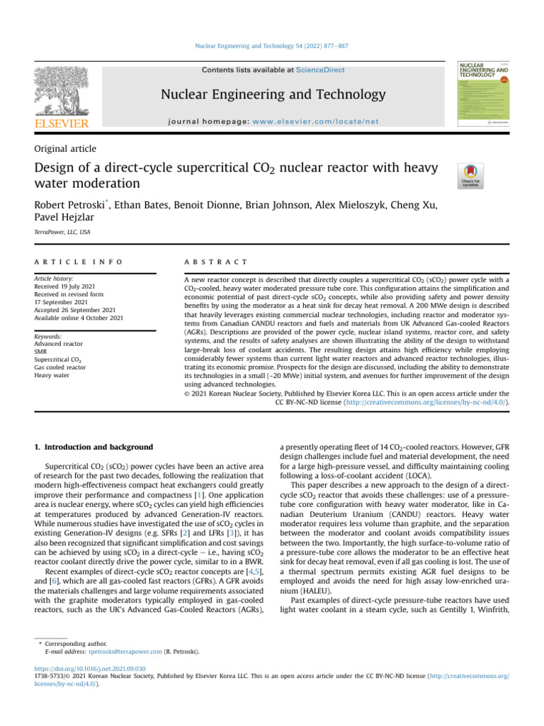 sCO2 Direct Cycle RX D2O-Moderator | PDF | Nuclear Reactor ...
