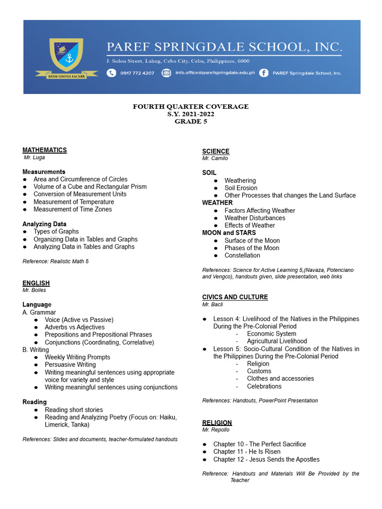 Grade 5 Fourth Quarter Curriculum Overview | PDF | Linguistics