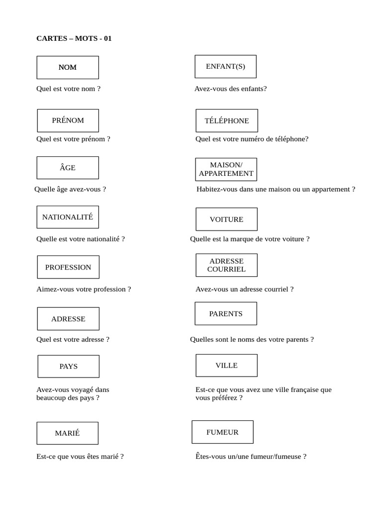 Exemples de questions DELF A1 | PDF