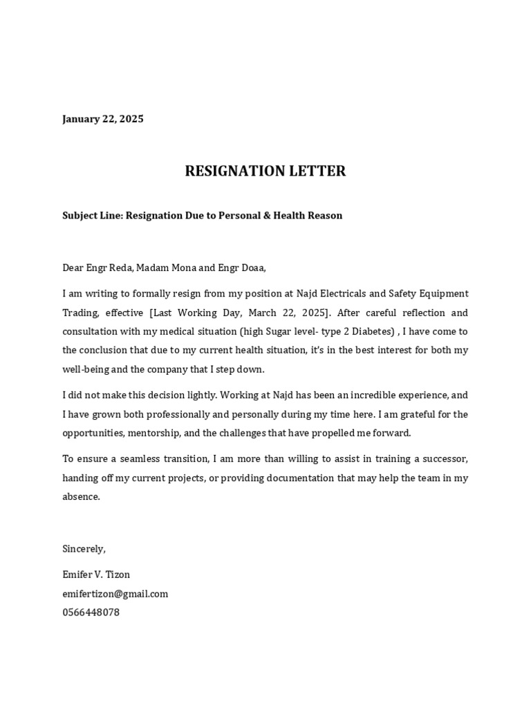 Resignation Letter For Personal Reason 04-22-05 | PDF
