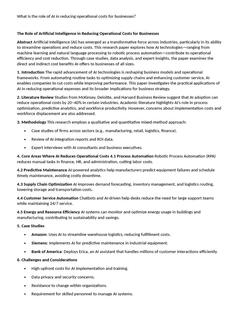 What Is The Role of AI in Reducing Operational Costs | PDF | Artificial ...