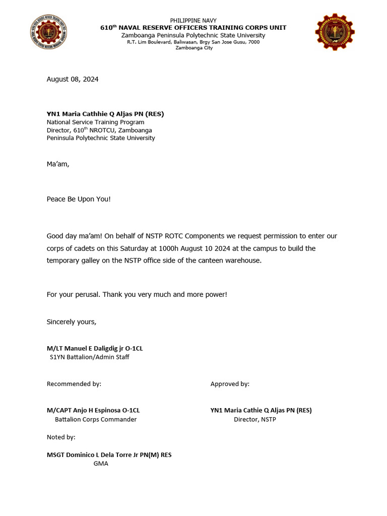 NSTP ROTC Request for Cadet Activity | PDF