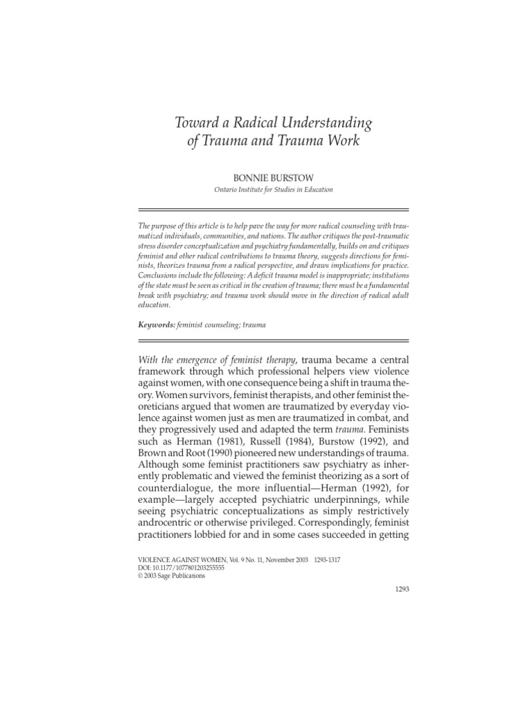 Toward A Radical Understanding of Trauma | PDF | Psychological Trauma ...