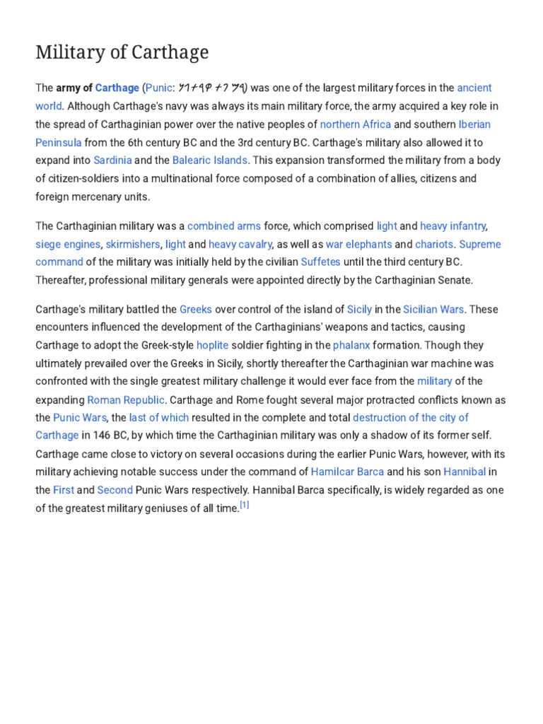 Military of Carthage - Wikipedia | PDF | Ancient Carthage | Punic Wars