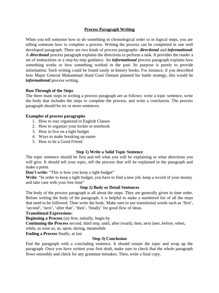 Writing a Process Paragraph Guide | PDF | Language Education ...