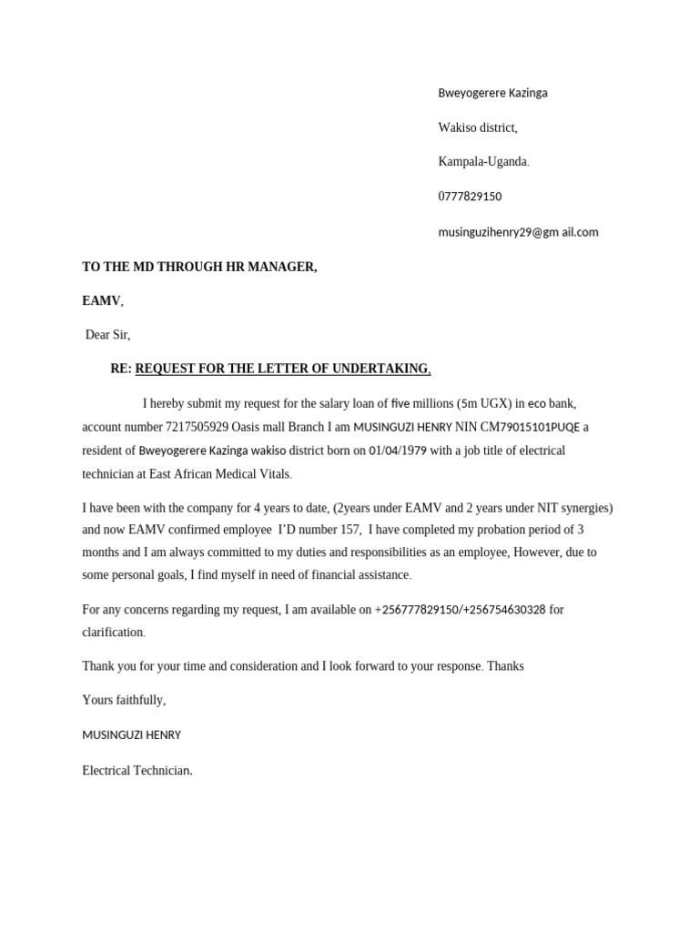 Application For Latter of Undertaking | PDF