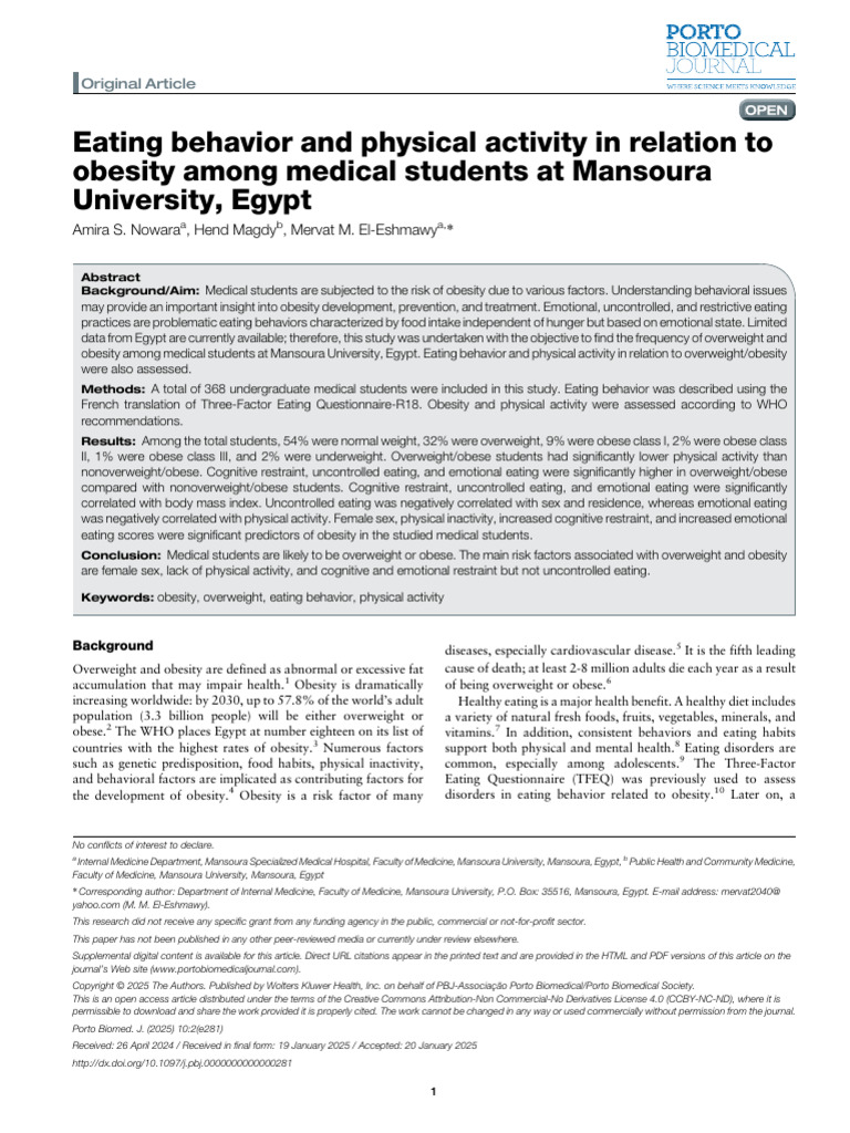Eating Behavior and Physical Activity in Relation To Obesity Among ...
