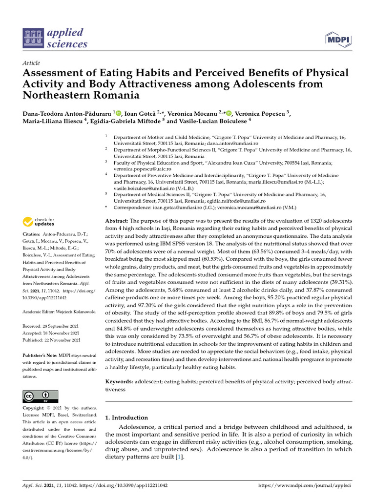 Adolescent Eating Habits in Romania | PDF | Body Mass Index | Obesity