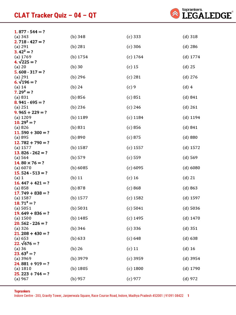 CLAT Tracker Quiz 04 - QT New | PDF