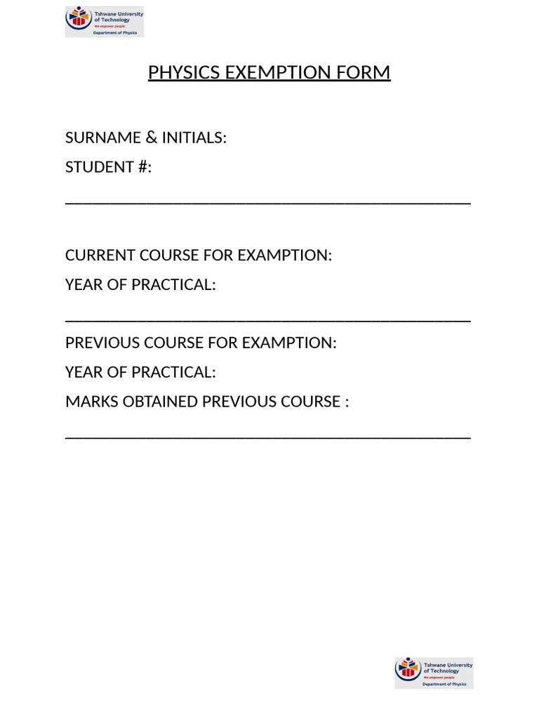 Physics Exemption Form Template | PDF