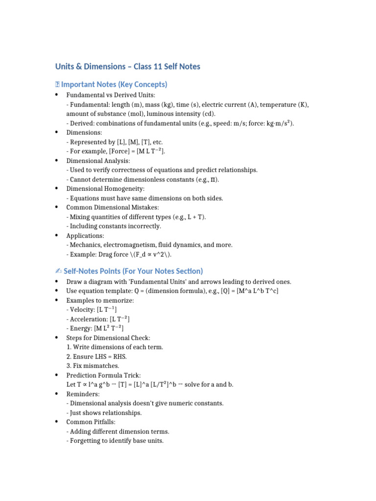 Units and Dimensions Class 11 Notes | PDF
