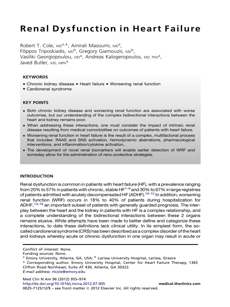 Renal Dysfunction in Heart Failure | PDF | Chronic Kidney Disease | Kidney