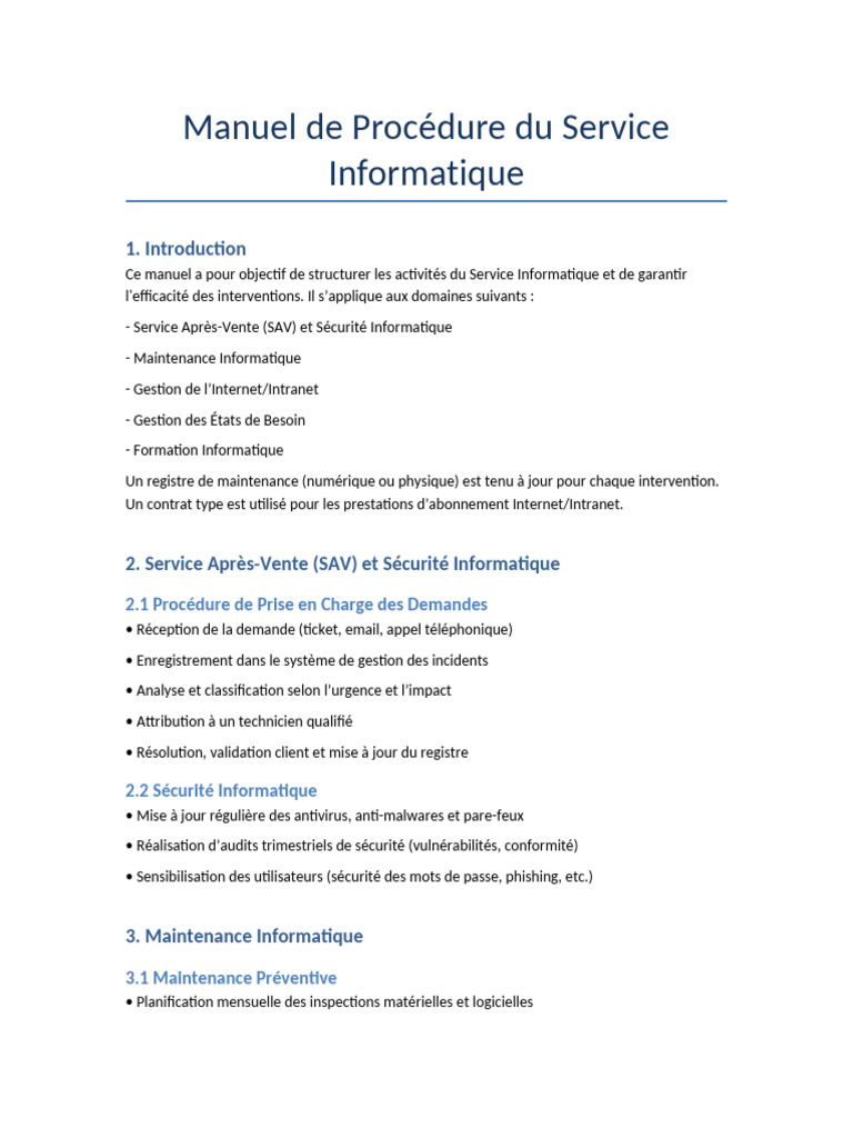 Manuel de Procédure Informatique | PDF | Informatique | Sécurité des ...