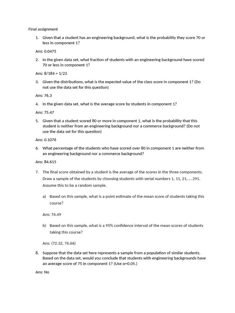 Pre-MBA Statistics Course Analysis | PDF | Statistical Analysis ...