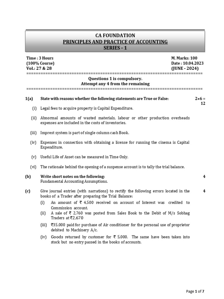 Paper 1 - CA Foundation Accounts MTPs Series 1 (10!04!2024) | PDF ...