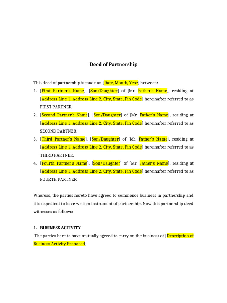 Partnership Deed Template for Maharashtra | PDF | Partnership | Banks