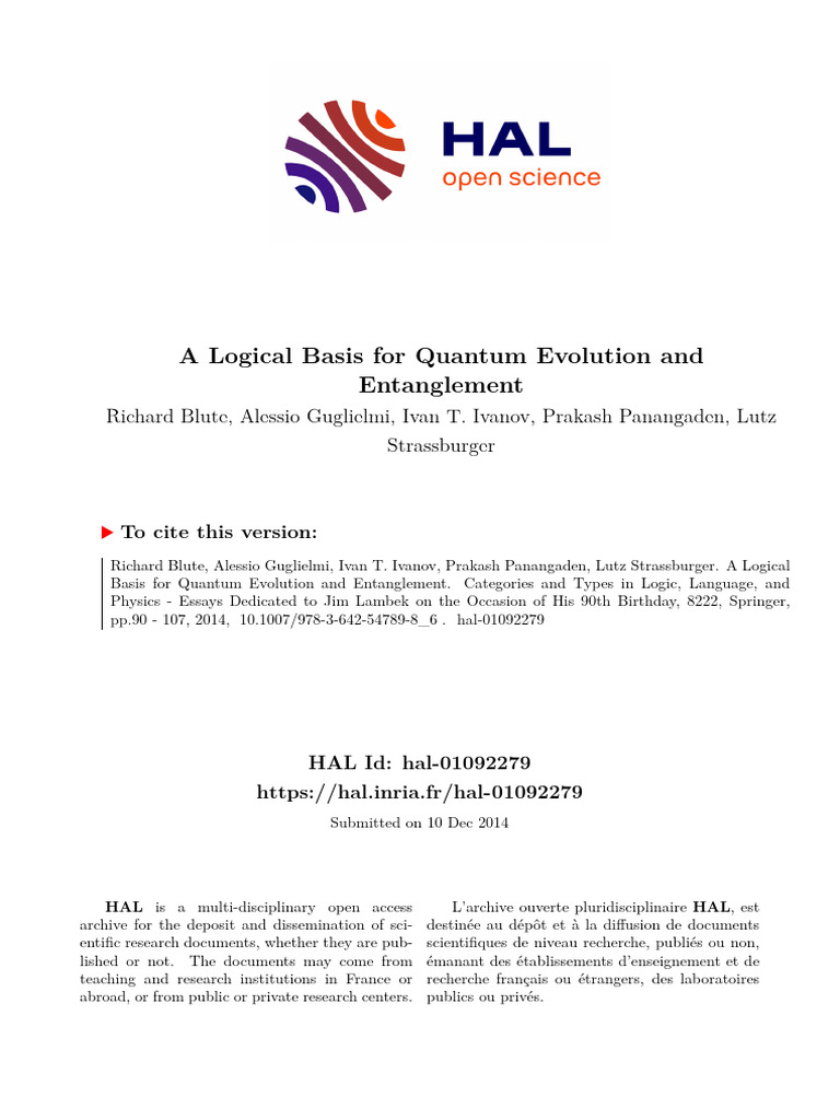 A Logical Basis For Quantum Evolution and Entanglement | PDF | Matrix ...