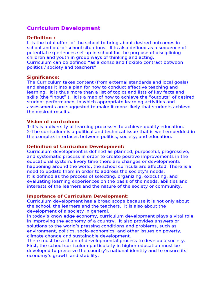 Understanding Curriculum Development | PDF | Curriculum | Learning