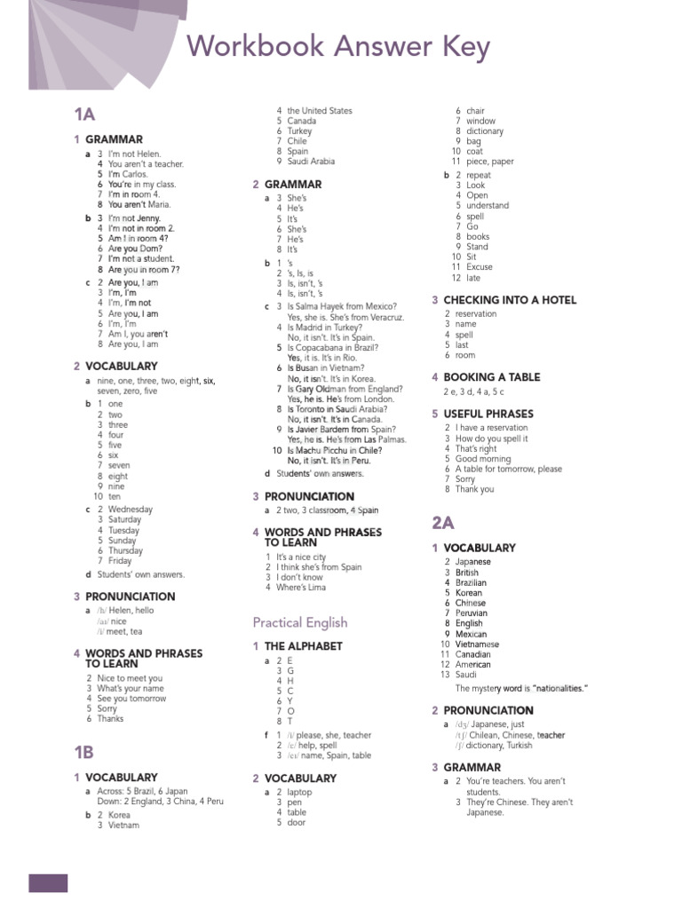American English File 1 Answer Key | PDF | Chinese Language | Linguistics