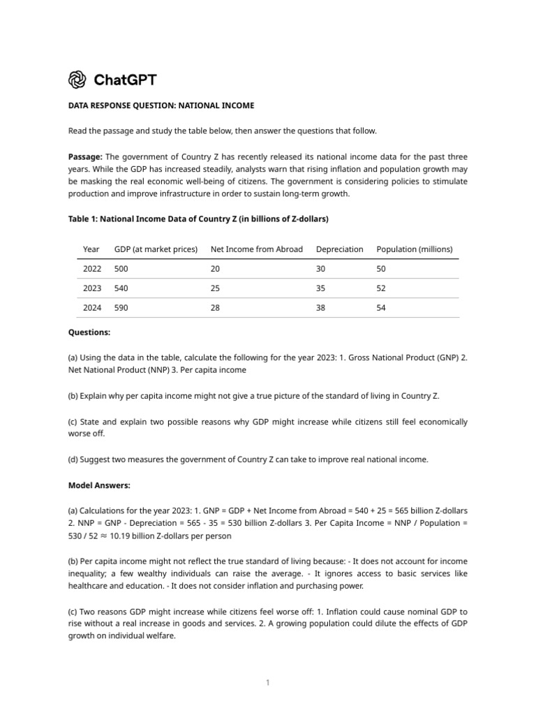 National Income Questions | PDF | Gross Domestic Product | Measures Of ...