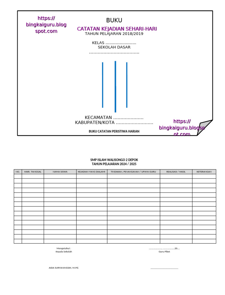 Contoh Buku Piket Siswa SD | PDF