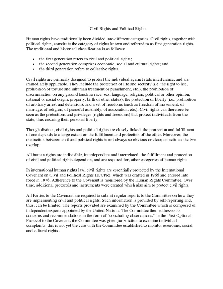 Civil vs Political Rights Explained | PDF | Civil And Political Rights ...