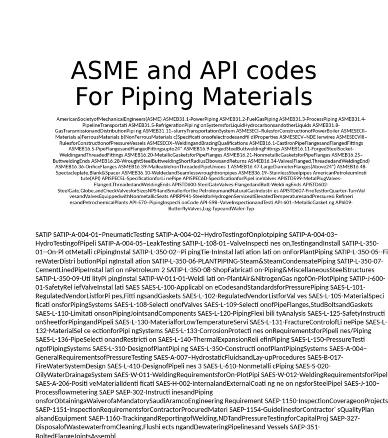 ASME and API Piping Standards Overview | PDF