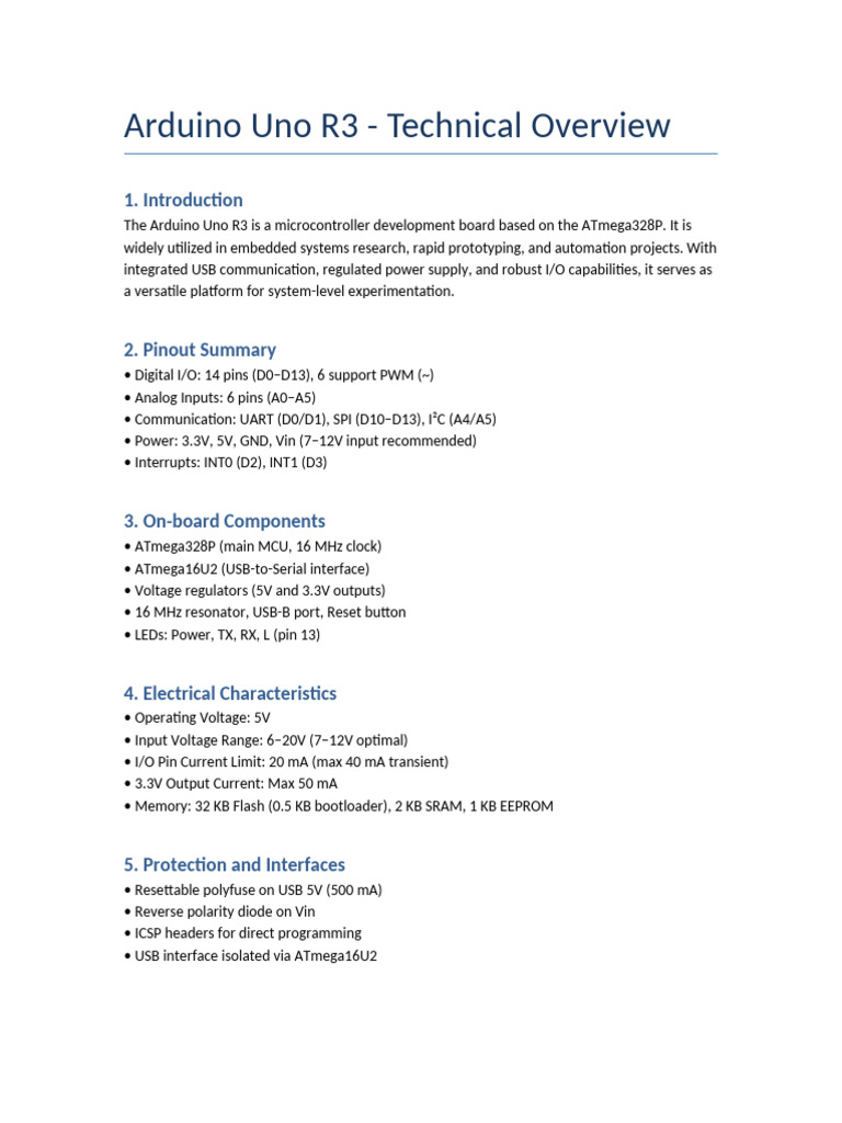 Arduino Uno R3 Technical Specs Guide | PDF