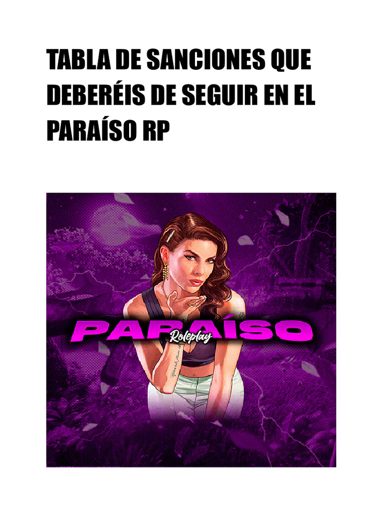 Tabla de Sanciones Que Deberéis de Seguir en El Paraíso RP | PDF