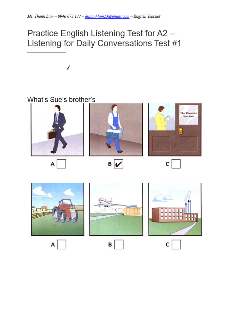 Practice English Listening Test For A2 Test 2 Pdf