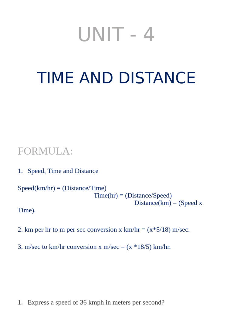 Time and Distance Conversion Formulas | PDF | Speed