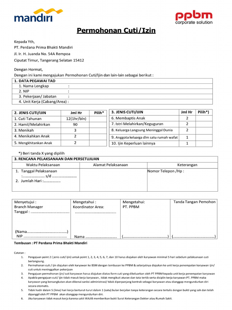 New Form Cuti Tad Ppbm-1 | PDF