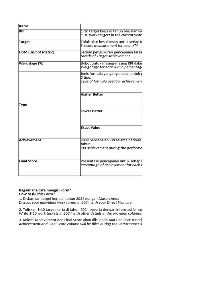 Target Setting Form Individual KPI-1 | PDF | Performance Indicator ...