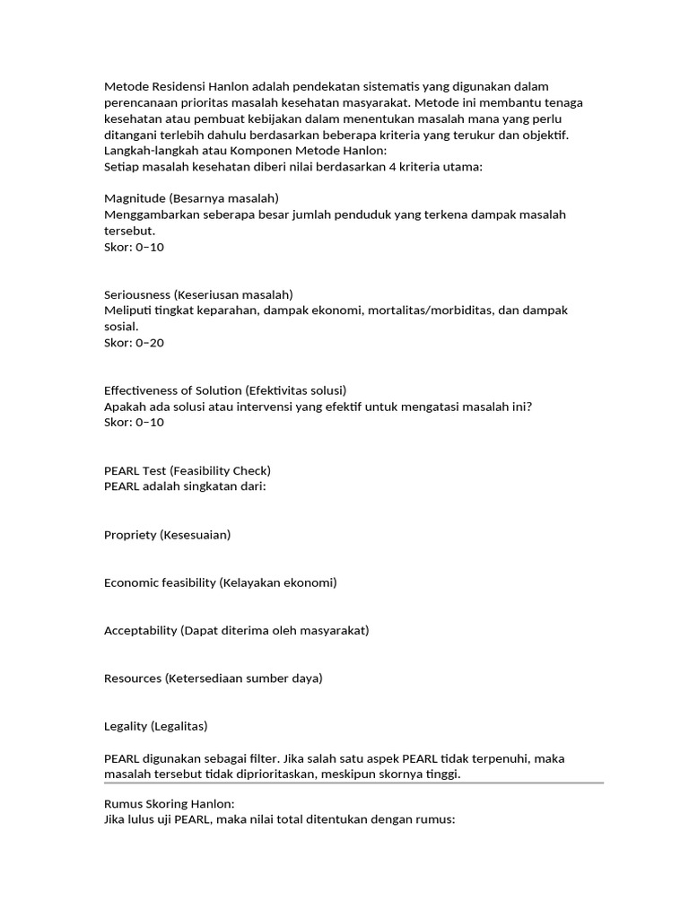 Metode Hanlon untuk Prioritas Kesehatan | PDF