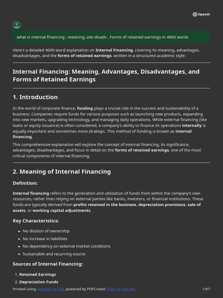 Internal Financing: Pros and Cons | PDF | Dividend | Retained Earnings
