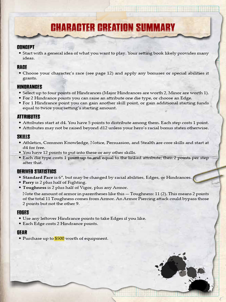 Character Creation Summary Pdf