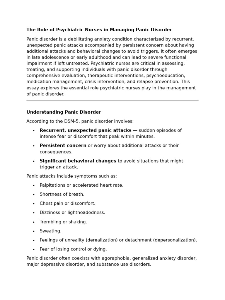The Role of Psychiatric Nurses in Managing Panic Disorde1 | PDF | Panic ...