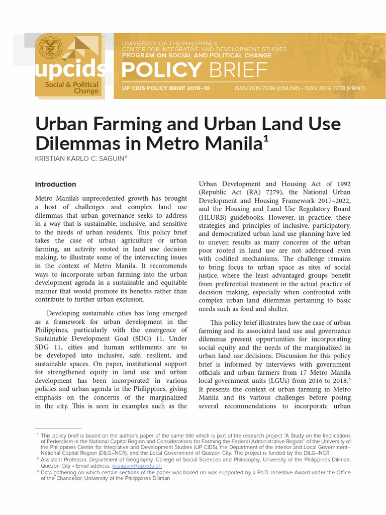 Urban Farming Challenges in Metro Manila | PDF | Urban Agriculture ...