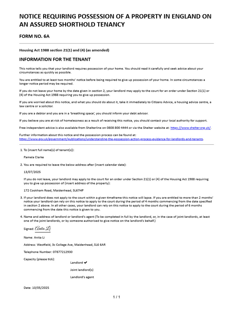 Section 21 Notice for Tenants | PDF | Private Law | Urban