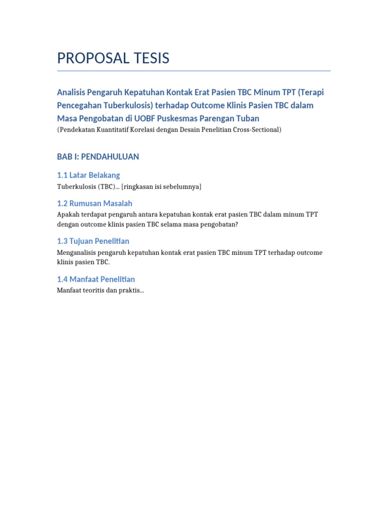 Proposal Tesis TBC TPT Parengan Final Bab I Sampai V | PDF