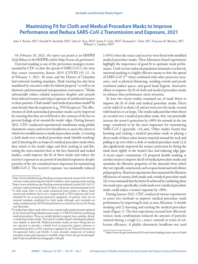 Improving Mask Fit to Reduce COVID-19 Spread | PDF | Health Sciences ...
