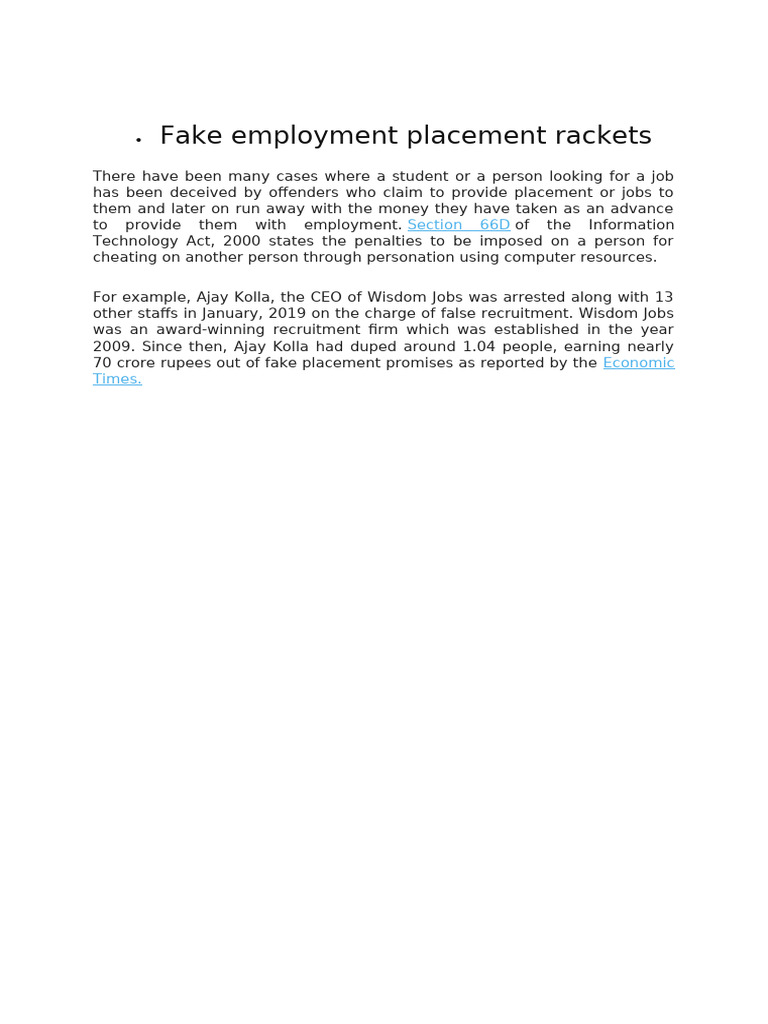 Fake Employment Placement Rackets | PDF